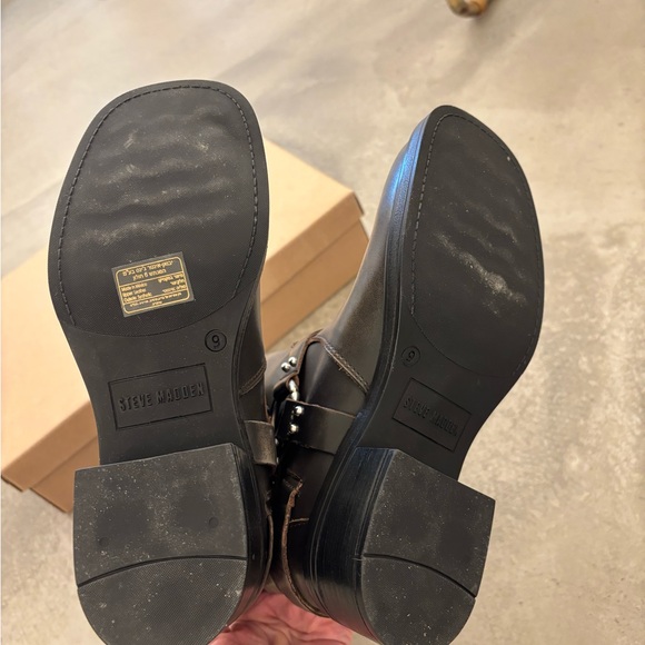 SOLD NIB STEVE MADDEN Brocks Distressed Black Leather Moto Boots - Picture 7 of 12